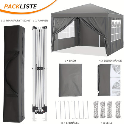 3x3m Pop-Up Partytent – Vouwtent – Tuinkamer – Markt- Tent – Vouwpaviljoen – Waterdicht Oxford Polyester – Afneembare Zijwanden