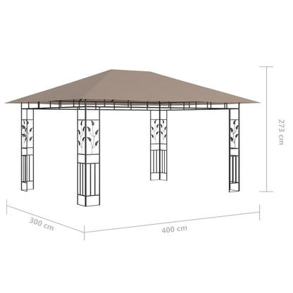 Tuinluifel – Zonnescherm – Pergola – Overkapping – Prieel – Taupe 4x3x2,73 Meter – Stevig Metalen Frame – Inclusief Muggenhorren en Lichtslingers