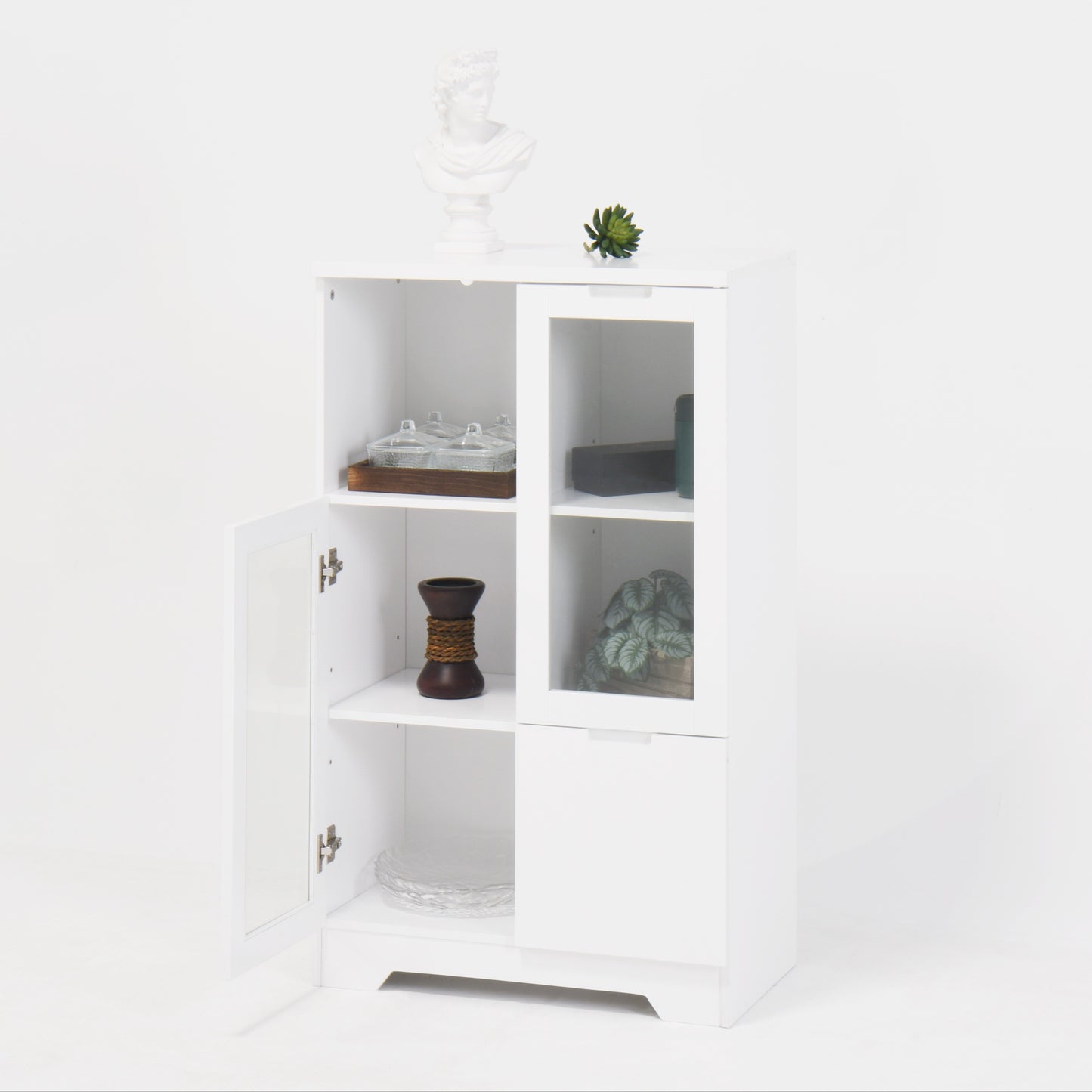Kledingkast – Garderobekast – Opbergkast – Dressoir – Wit Gelakt MDF – Glazen Deuren – Ruime Lade – Compact & Modern