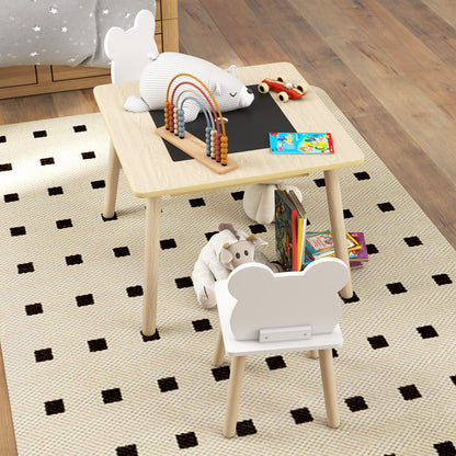 Speelmeubel Kindermeubel Tafelset Kinderstoel Tafel Voor Kinderen – Natuurlijke Houtlook – Krijtbord Reversibel Tafelblad – Handige Opbergruimte