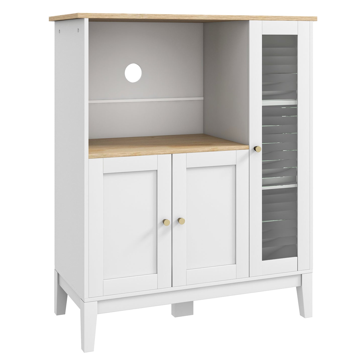 Keukenkast – Magnetronkast – Buffetkast – Opbergkast – Ovenkast – 80x35x97 cm – MDF Wit Met Houtlook – Kabeldoorvoer & Verstelbare Planken