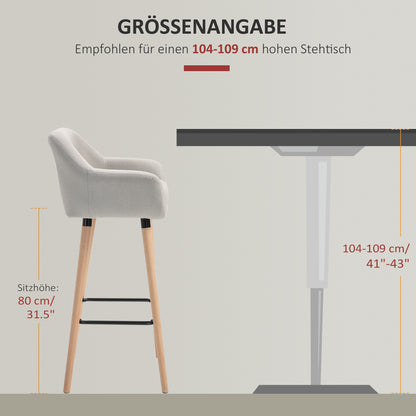 Barkrukken – Barstoelen – Barkruk Set – Hoge Stoelen – Keukenkrukken – Beige – Massief Houten Poten – Zithoogte 80 cm