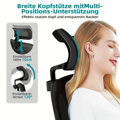 Ergonomische Bureaustoel – Bureaustoel Kantoorstoel Werkstoel Draaistoel – Variant A – Verstelbare Rugleuning 90-135° – 3D Lendensteun Met Memory Foam Zitting