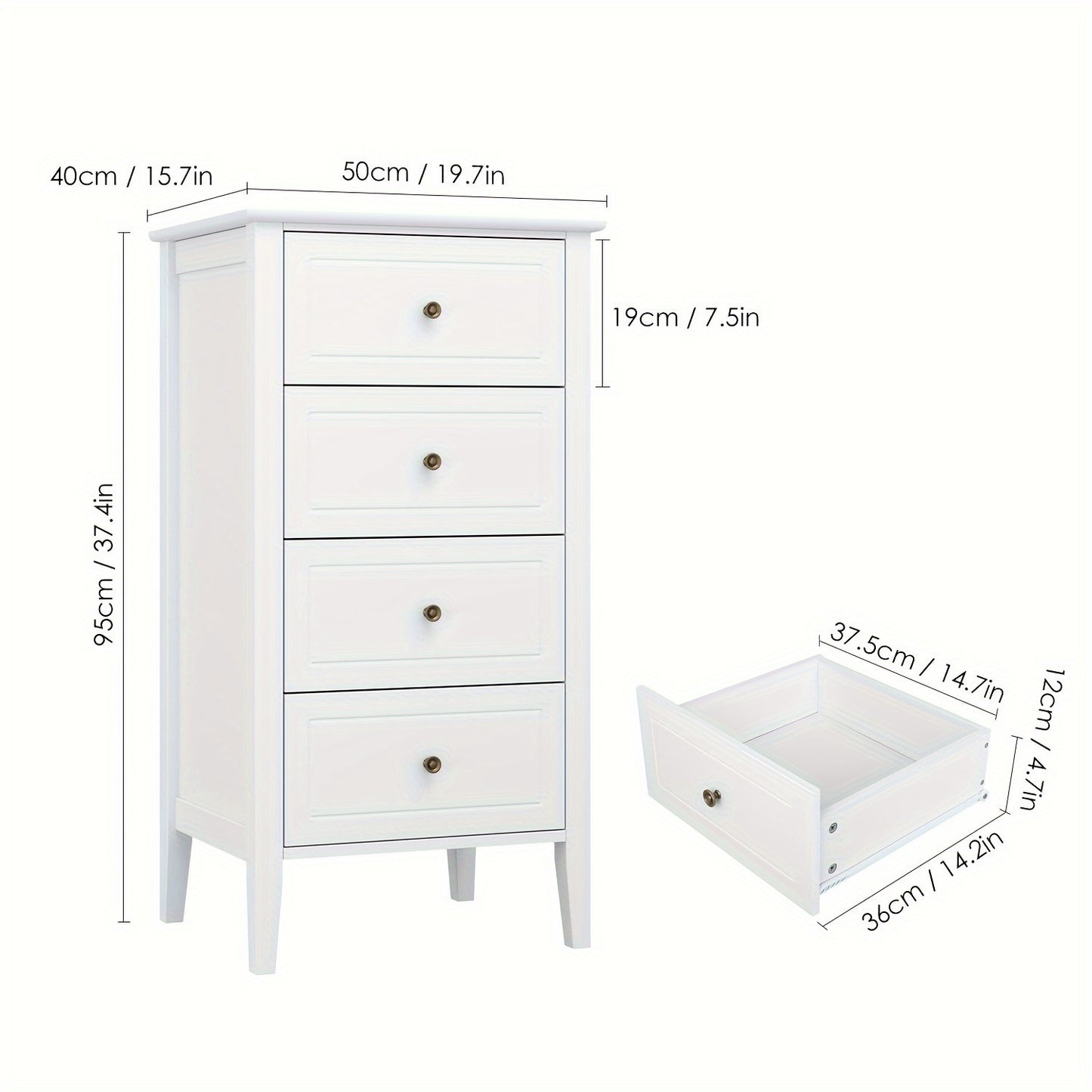 Ladekast – Ladeblok – Dressoir – Opbergkast – Kommode – Modern Wit – 5 Lades – MDF & Massief Hout – Ruimtebesparend Compact Design – Geruisloze Laden