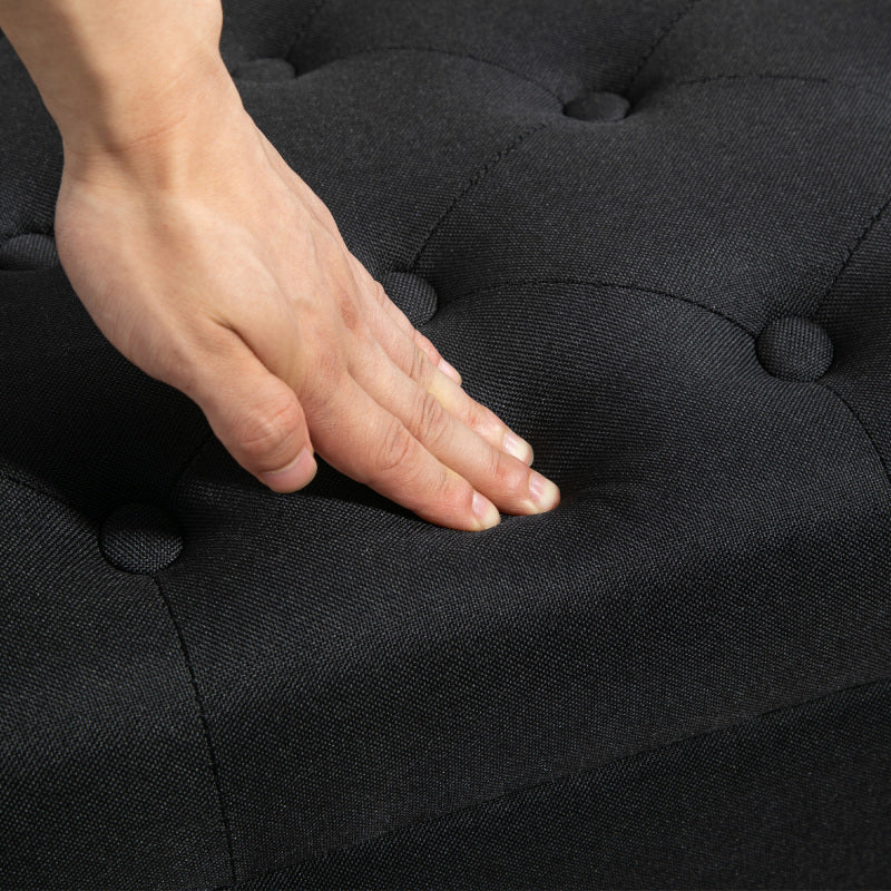 HOMCOM Sitzbank Polsterbank mit Stauraum Truhenbank Flur Schlafzimmer Wohnzimmer leinenartiges Polyester Gummiholz Schwarz 100 x 40 x 44cm
