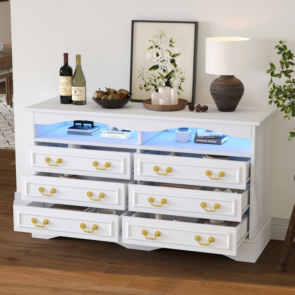 Opbergkast – Ladenkast – Sideboard – Dressoir – Kast Wit – Modern Design – 6 Laden – 120 cm Breedte