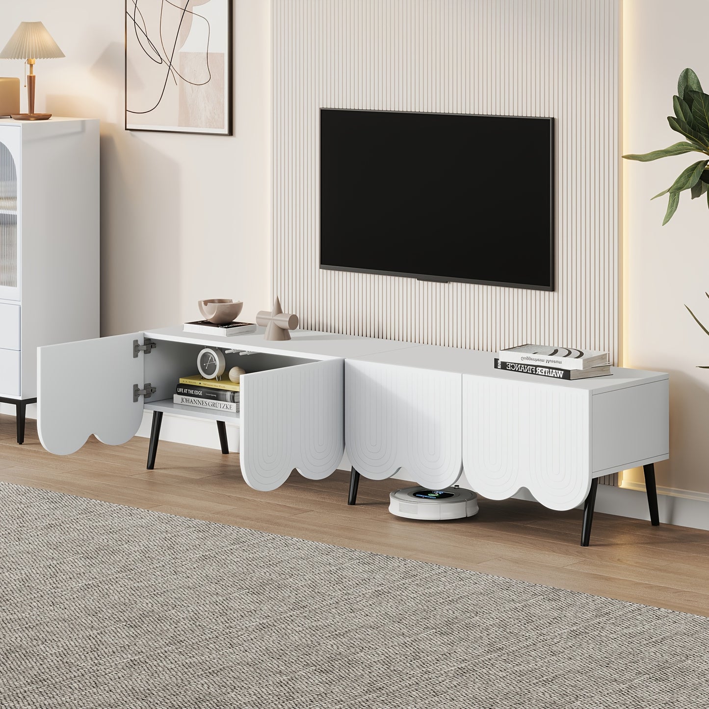 Tv Meubel – Tv Kast – TV Meubel Set – Televisiekast – Witte Moderne Tv Kast – 180x40x45 cm – Geschikt voor TV tot 80 inch – Dubbele Deuren met Kabelbeheer