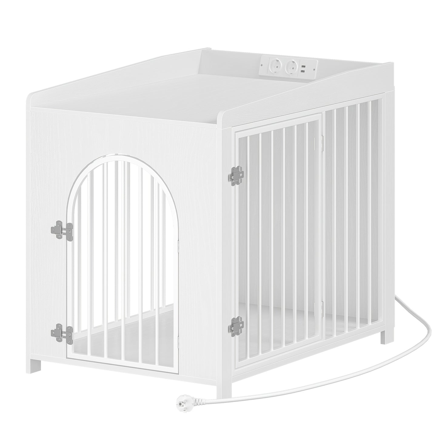 Hondenbench – Hondenkooi – Hondenhok – Bench – Reisbench – Wit – 2 Deuren – Met USB Poorten & Stopcontact – 90x63x79 cm – Voor Middelgrote Honden