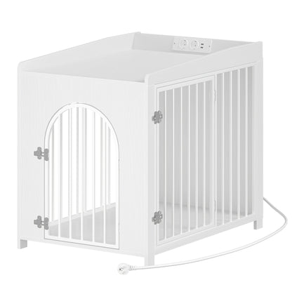 Hondenbench – Hondenkooi – Hondenhok – Bench – Reisbench – Wit – 2 Deuren – Met USB Poorten & Stopcontact – 90x63x79 cm – Voor Middelgrote Honden