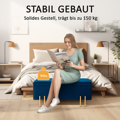 Opbergbank – Zitbank – Opbergkist – Opbergbox – Halbank – Stoffen Bekleding – Opbergruimte 100x40x42 cm – Rubberhout Frame – Metalen Poten