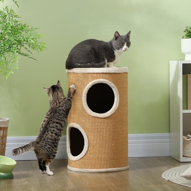 Krabpaal – Kattenboom – Krabton – Kattenmeubel – Kattentoren – Pluche Bekleding – Sisal Kraboppervlak – 35 x 60 cm – Geschikt Tot 10 kg – Bruin-Beige