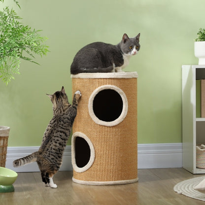 Krabpaal – Kattenboom – Krabton – Kattenmeubel – Kattentoren – Pluche Bekleding – Sisal Kraboppervlak – 35 x 60 cm – Geschikt Tot 10 kg – Bruin-Beige