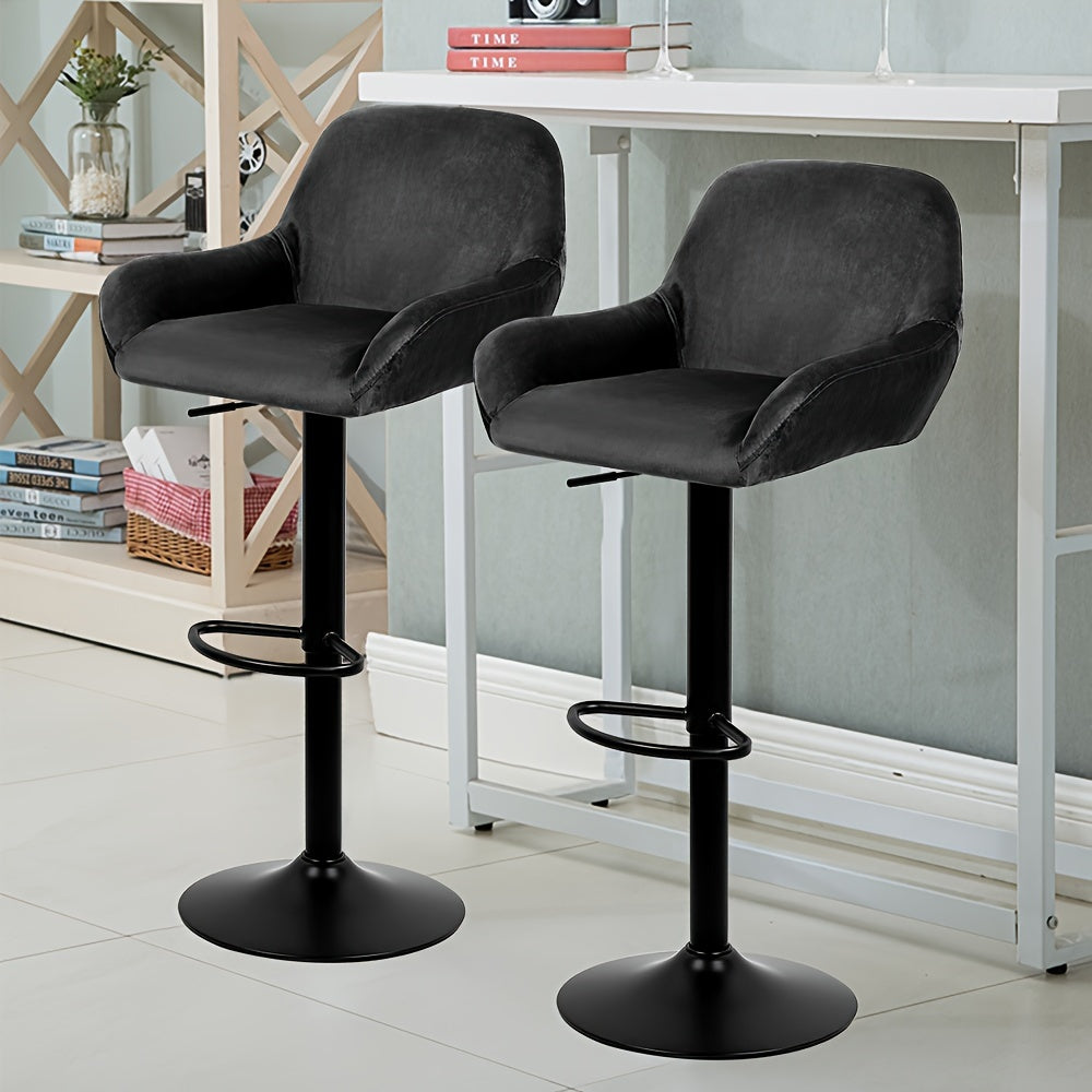 Barstoelen Set 2 – Barkrukken – Hoge Stoelen – Keukenstoelen – Draaibare Krukken – Modern Design – Fluwelen Bekleding – 360° Swivel – Zwarte Metalen Poten – Verstelbare Hoogte 86-106 cm