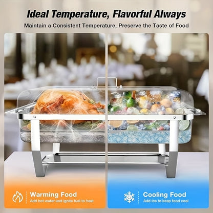 Chafing Dish – Buffetwarmer – Warmhoudplaat – Warmhoudschaal – Warmhoudbak – RVS 9 Liter – Inclusief Deksel – Elektriciteitsvrij