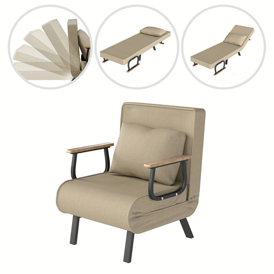 Slaapbank – Bedbank – Slaapstoel – Logeerbed – Sofa – Verstelbaar Hoogte – Memory Foam Kussens – Khaki – Compact 81x65x47 cm