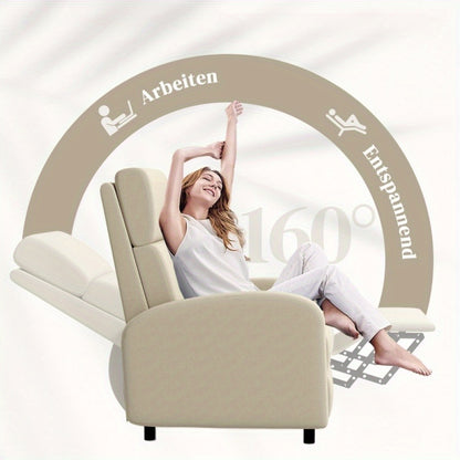 Fauteuil – Loungestoel – Leunstoel – Relaxstoel – Zitstoel – Verstelbare Kantelfunctie – Linnen Look Bekleding – Inclusief Voetensteun – Max. Belastbaar 120 kg – Crèmekleur – Comfortabel & Stijlvol