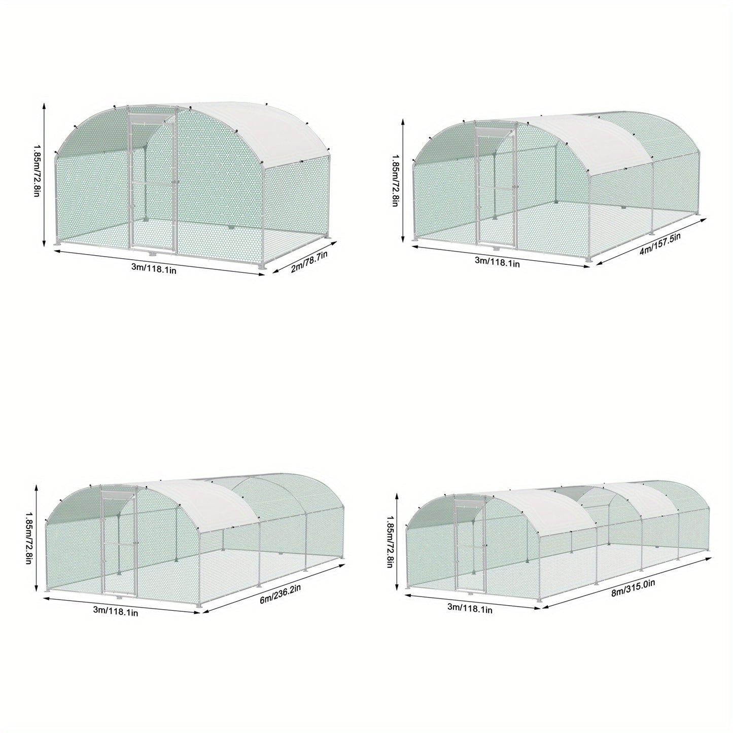 Kippenren – Kippenhok – Buitenren – Pluimvee Ren – Dierenren – 3x6 Meter – Verzinkt Stalen Frame – PE Koepeldak
