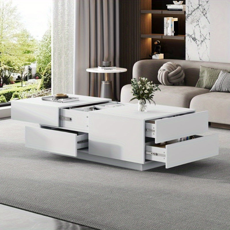Salontafel – Koffietafel – Bijzettafel – Woonkamertafel – Lounge Tafel – Modern – Verstelbaar Tafelblad – Ruime Lade – Wit – Duurzaam Niet-Hout Materialen
