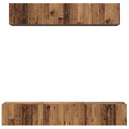 Tv-meubel – Tv-meubelset – TV-kast – Opbergmeubel – Woonkamermeubel – Oud Hout Bruin – 5-delig – Bewerkt Hardhout – Ruime Opbergruimte – Modern Minimalistisch Design