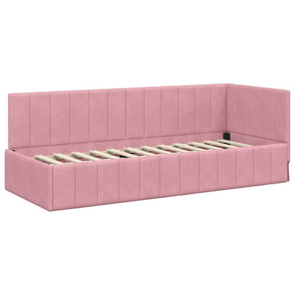 Bedframe – Bed – Eenpersoonsbed – Slaapbank – Kinderbed – Blauw Velvet Hoofdbord – Stevig Plaatmateriaal – Lattenbodem 80x200 cm