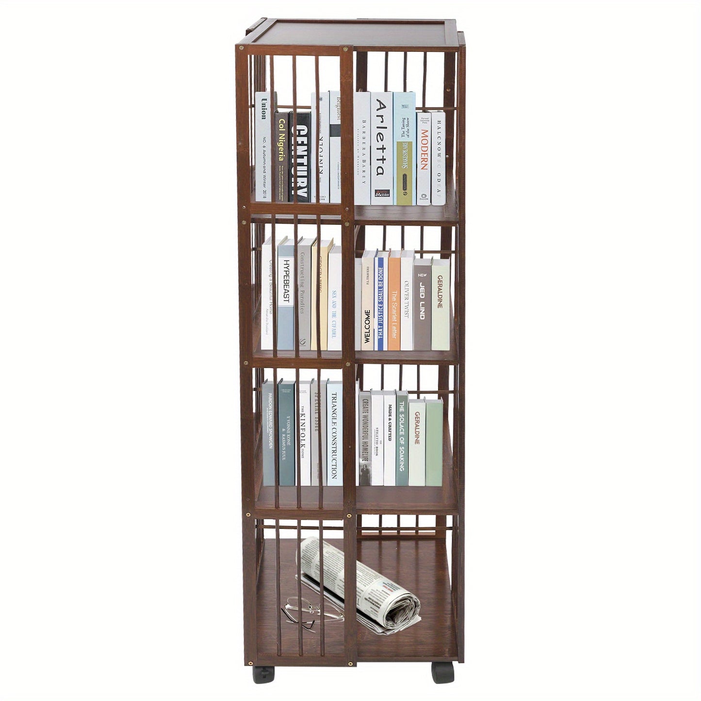 Rotating Bookshelf, 5-Tierd Mobile Bookshelf, Bookshelf with Open Design Shelving, Rotating Shelf, Spacesaving Furniture, Open Shelf, Minimalist Storage, Smooth Rotation, Easy Assembly, Adjustable Shelving, Swivel Bookshelf,
