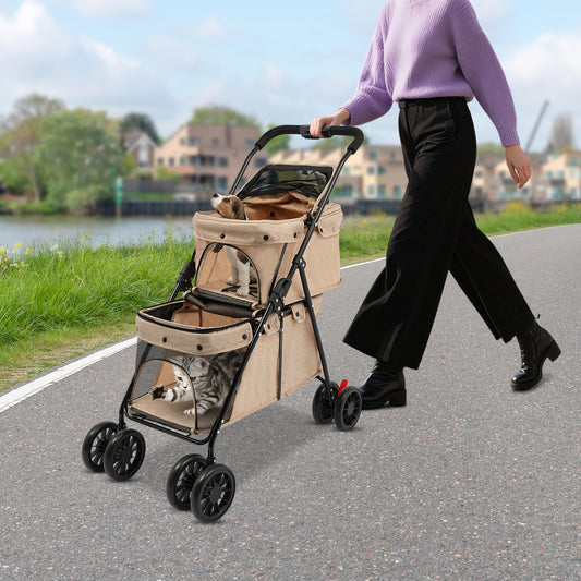 2-Tier Heavy-Duty All-Terrain Pet Cart with 4-Wheel Mobility & Handle - Chew-Resistant Oxford/PVC Mesh Design, Carbon Frame & Wheels - Multi- & Storage Cart for Dogs/Cats - /Outdoor Use Suitable for Dogs and Cats