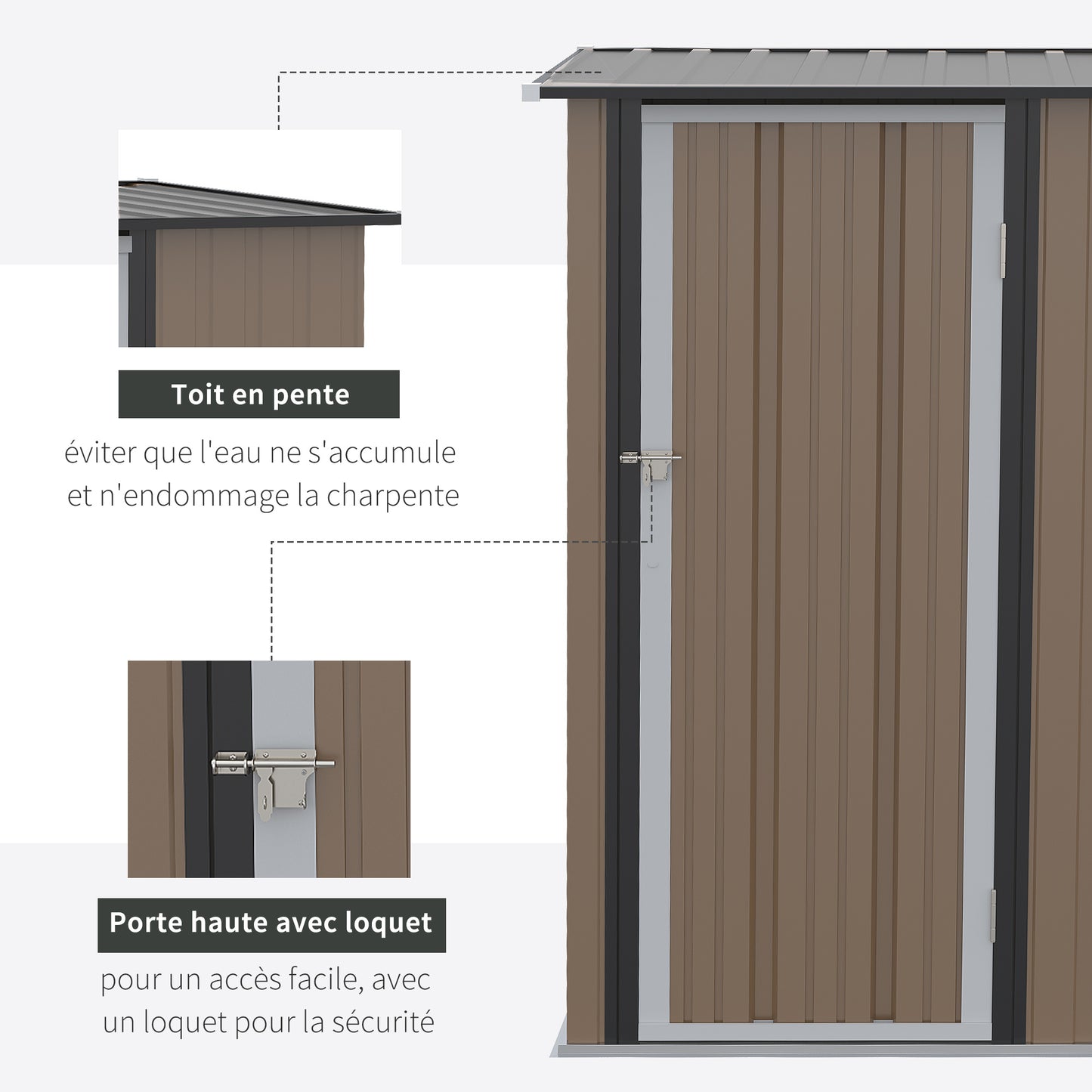Tuinberging – Tuinhuis – Tuinopslag – Buitenopslag – Tuinkast – 1,2 m² Opbergruimte – Gesloten Met Slot – Bruin Stalen Paneel