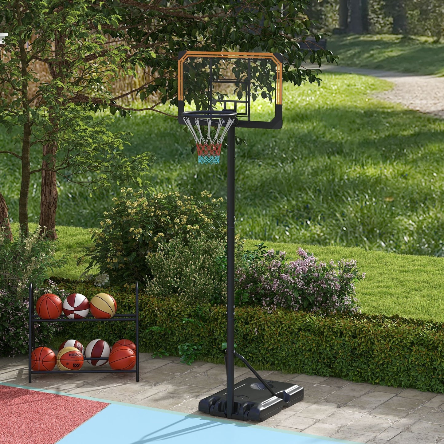 Basketbalpaal – Basketbalstandaard – Basketbalring – Basketbalnet – Basketbalset – Verstelbare Hoogte 235-264 cm – Zwarte Stevige Gewichtsbasis Met Wielen