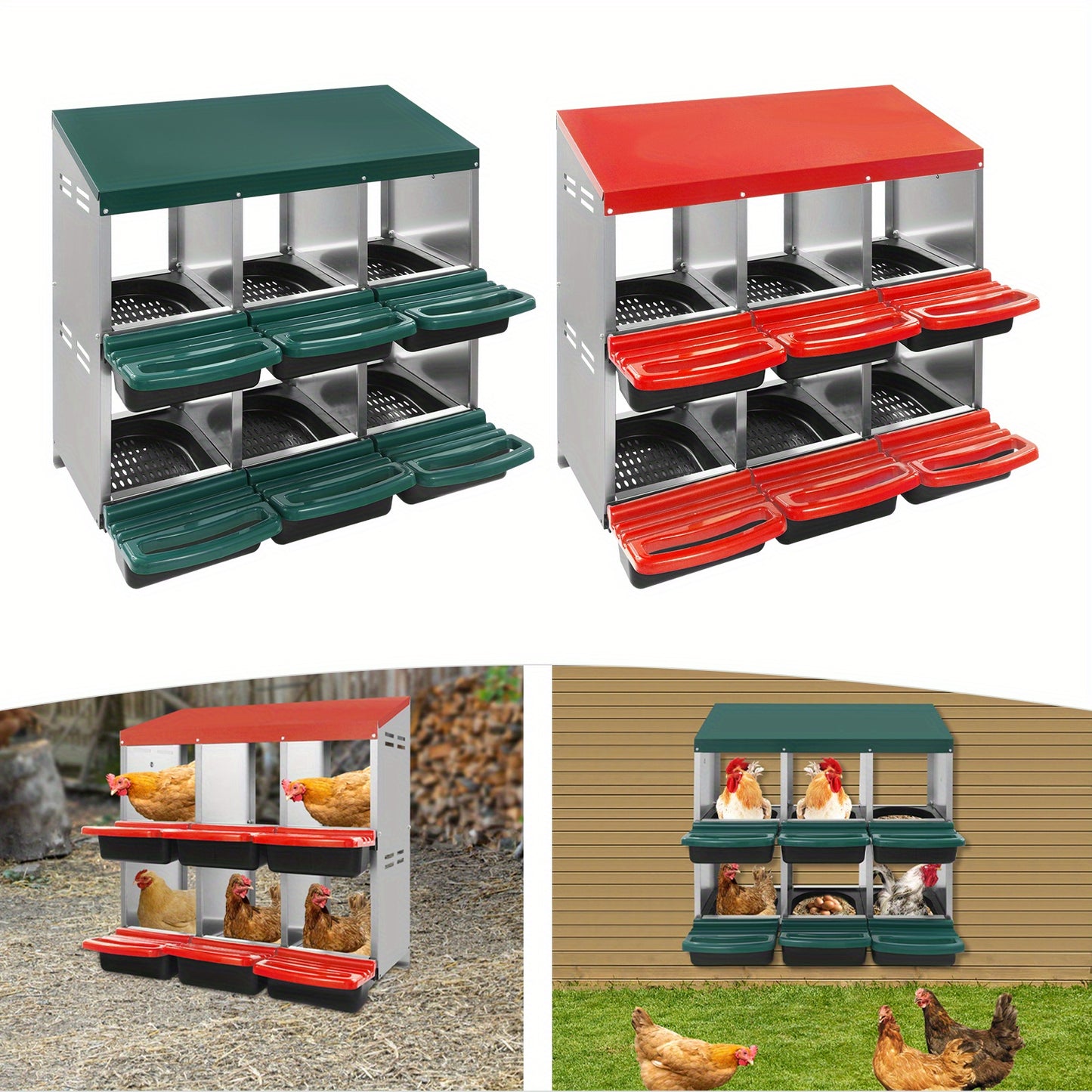 Legnest – Kippennest – Nestkast – Eiernest – Legbak – Rood – 6 Compartimenten – Duurzaam Gegalvaniseerd Staal