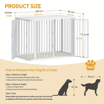 Dog Cage Furniture, Dog Box with Soft Cushion, Modern Multi-Door Design, Side Table for Heavy-Duty Wooden Dog Crates, Suitable for Large Dogs, 108 X 66 X 77.5cm, White, Extra for large Dog Crate Furniture, Dog Crate for Large - QUORE