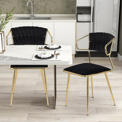 Eetkamerstoel – Stoel – Kuipstoel – Keukenstoel – Dining Chair – Fluwelen Bekleding – Gouden Metalen Poten – Set van 2