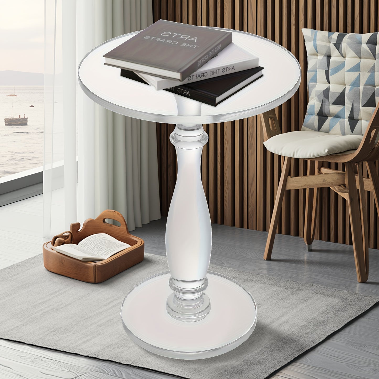 Moderne Rond Tafel – Salontafel – Bijzettafel – Lounge Tafel – Koffietafel – Transparant Acryl – Sterk 39,9 KG Draagvermogen – Ruimtebesparend & Makkelijk In Elkaar Te Zetten