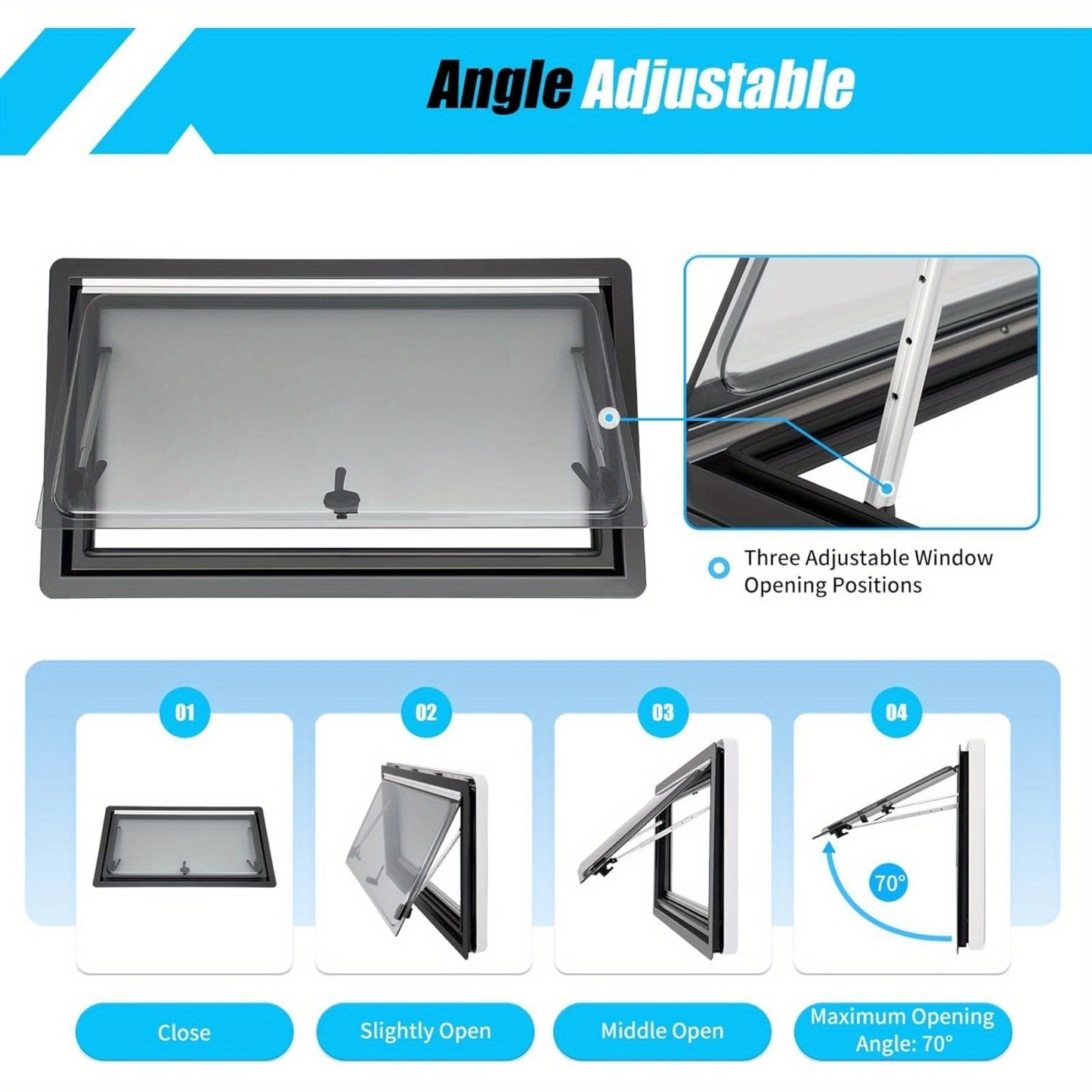 Camperraam – Motorhome Raam – Caravanraam – Campervenster – Buitenraam – 900x500 mm – Aluminium Frame Met Insectenhor En Rolgordijn
