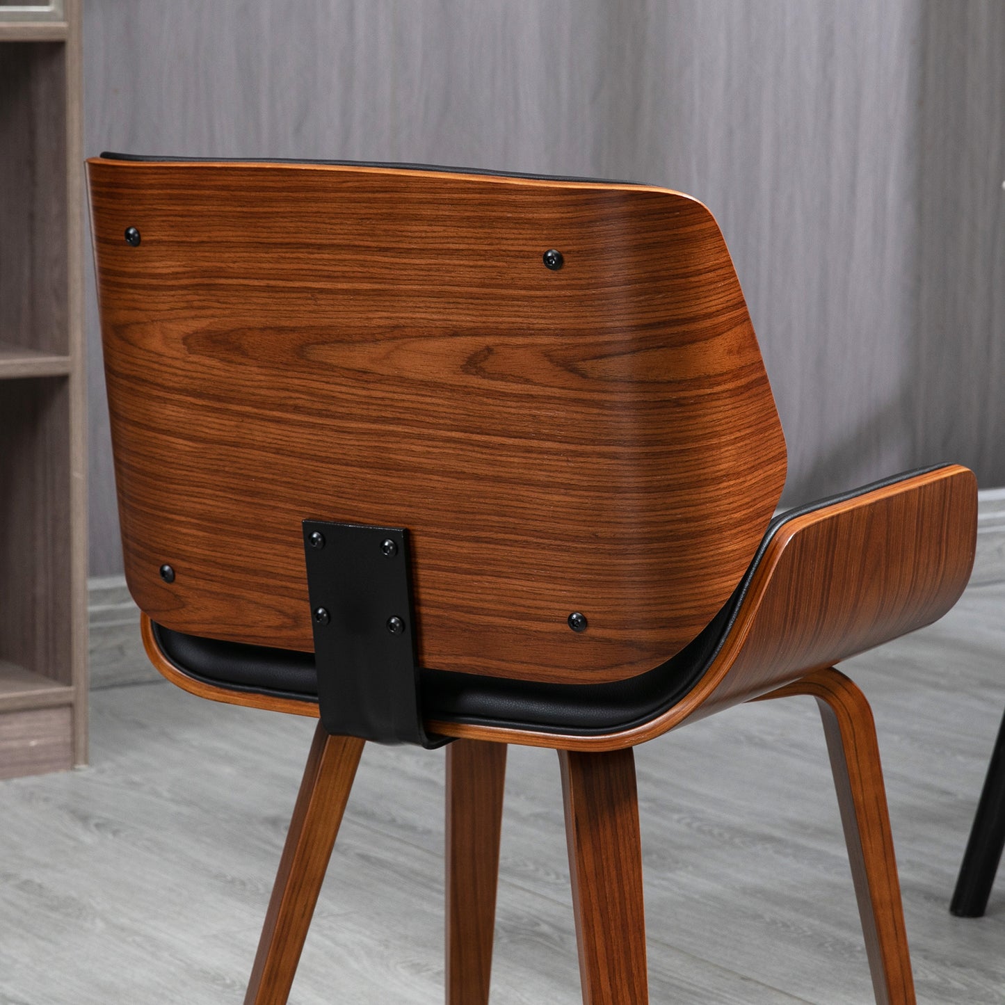 Vintage Eetkamerstoelen – Stoelen – Eetkamerstoelen Set – Kuipstoelen – Design Stoelen – Zwarte Synthetisch Leren Zitting – Houten Poten – Comfortabele Foam Vulling