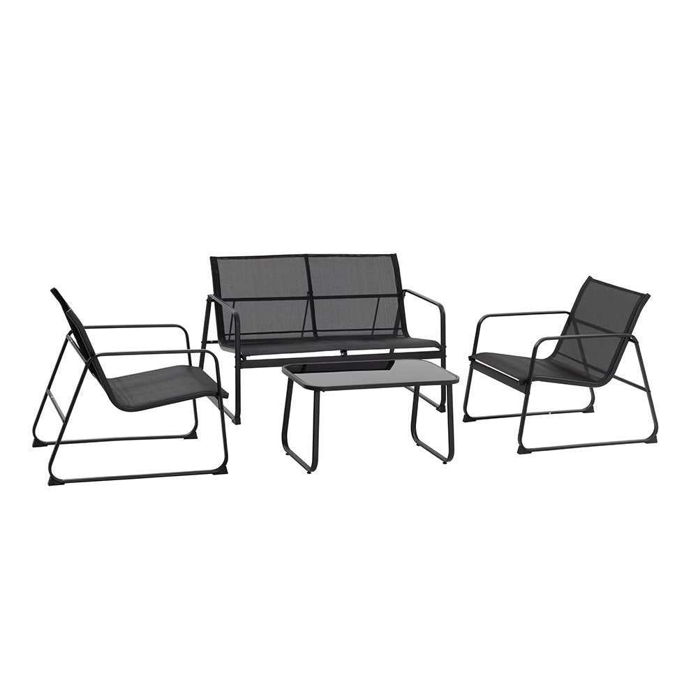 Tuinset – Loungeset – Zitgroep – Buitenmeubels – Balkonset – Gepoedercoat Staal – Waterafstotend Textilene