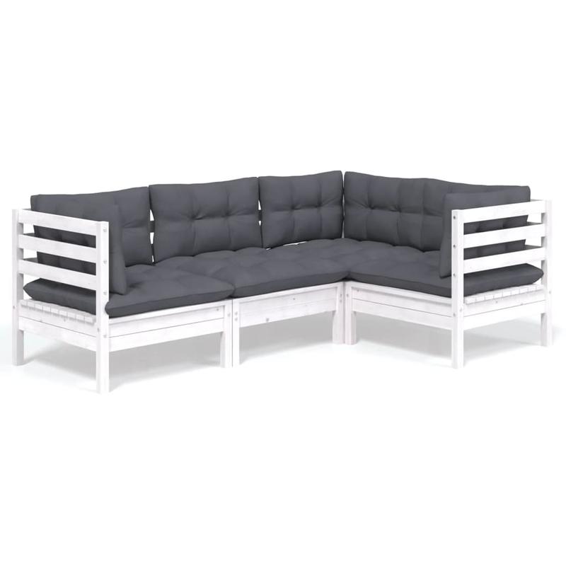 Loungeset – Tuinmeubelset – Buitenmeubels – Loungeset Buiten – Wit – Witte Dennenhout – Comfortabele Kussens – Flexibele Opstelling