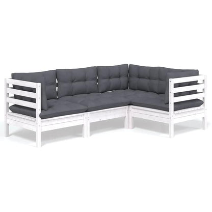Loungeset – Tuinmeubelset – Buitenmeubels – Loungeset Buiten – Wit – Witte Dennenhout – Comfortabele Kussens – Flexibele Opstelling