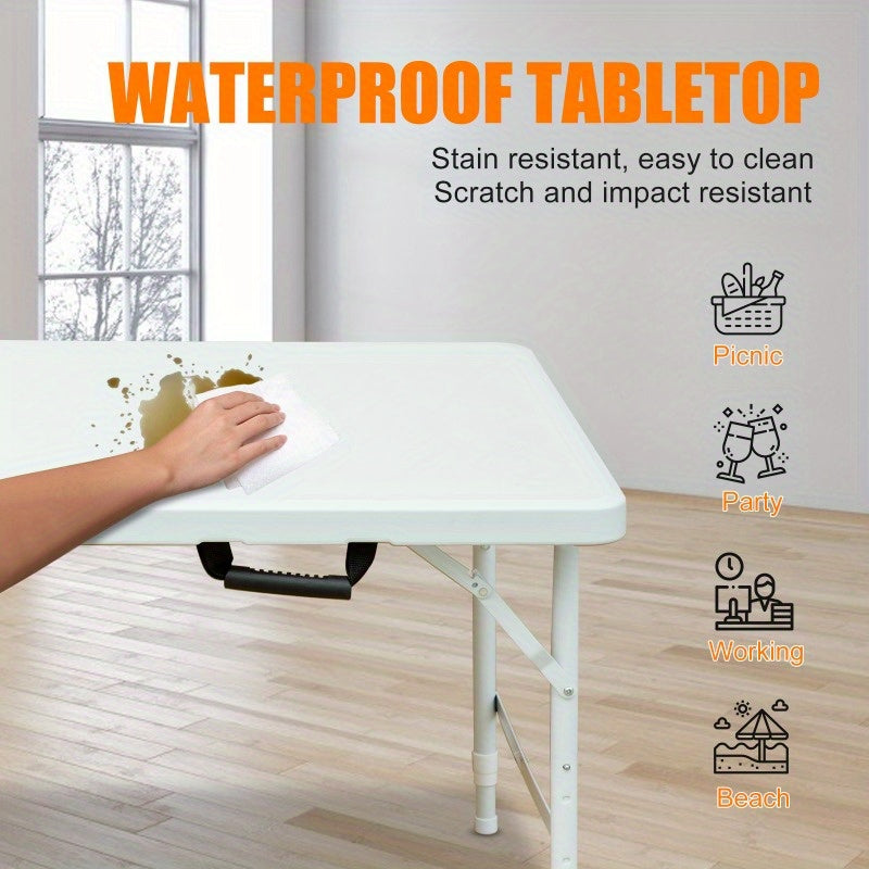 Campingtafel – Kampeertafel – Klaptafel – Vouwtafel – Inklapbare Tafel – Verstelbare Hoogte 125 cm – Stevig Wit Tafelblad & Zwarte Poten – Draagkracht 135 kg