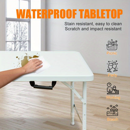Campingtafel – Kampeertafel – Klaptafel – Vouwtafel – Inklapbare Tafel – Verstelbare Hoogte 125 cm – Stevig Wit Tafelblad & Zwarte Poten – Draagkracht 135 kg