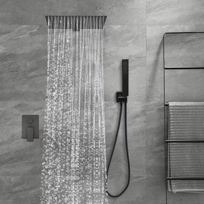 TOOL1SHOOO 40CM Built-In Shower Kit, Classic Black, Sleek Lines, Suitable For Home, Hotel, School, Gym And Apartment, With 360° Swivel Large Overhead Spray 7.87*2.36 Inch Handheld Shower And 4.92 Feet Stainless Steel Hose