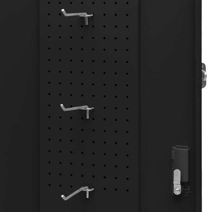 Werkplaatskast – Opbergrek – Gereedschapskast – Werkplaatsmeubel – Stellingkast – Zwart Staal – Verstelbare Haken & Afsluitbare Deur – 53x53x105 cm