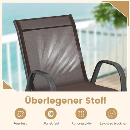 Tuinstoelen – Buitensstoelen – Terrasstoelen – Balkonstoelen – Stapelbare Stoelen – Metalen Frame – Ademend Textilene – Max. 150 kg Draagkracht – Set Van 4 Bruin