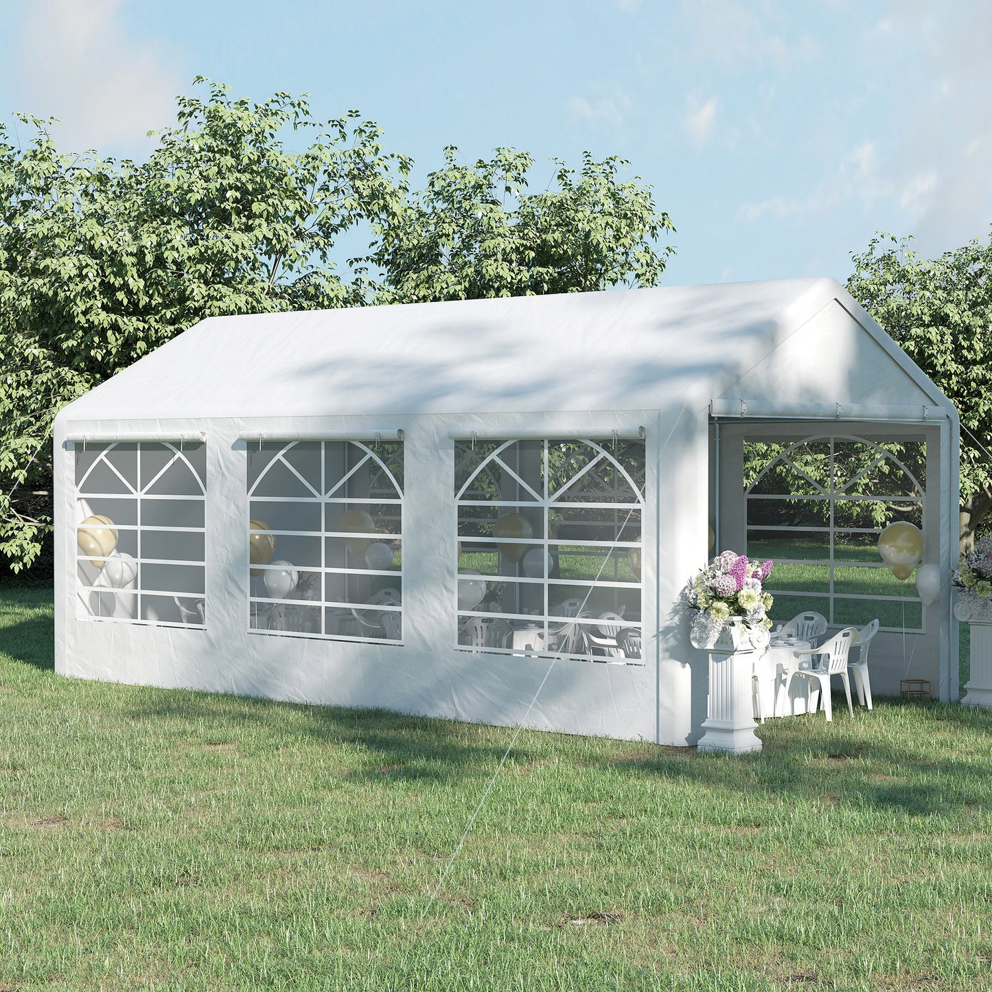 Partytent – Tuinpaviljoen – Feesttent – Eventtent – Wit – 6x3 Meter – UV-Bescherming – Stalen Frame