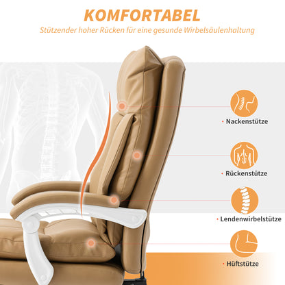 Bureaustoel – Ergonomische Stoel – Office Chair – Kantoorstoel – Computerstoel – Met Lendensteun – Opklapbare Armleuningen – Inclusief Voetensteun – Lichtbruin