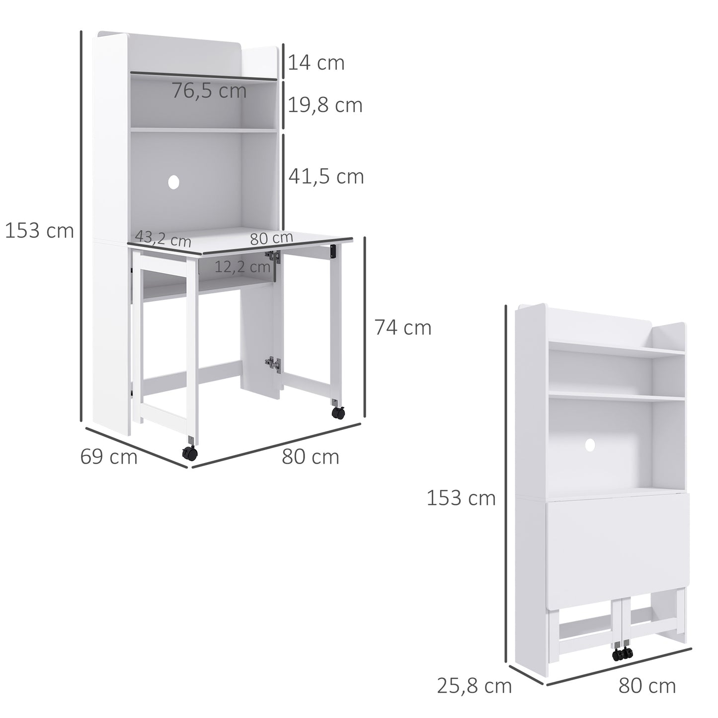 Inklapbaar Bureau – Computertafel – Werkplekmeubel – Study Desk – Thuiswerkbureau – Met Vier Planken – Mobiel Met Wieltjes