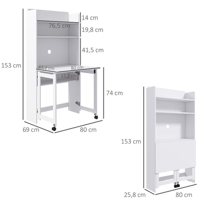 Inklapbaar Bureau – Computertafel – Werkplekmeubel – Study Desk – Thuiswerkbureau – Met Vier Planken – Mobiel Met Wieltjes