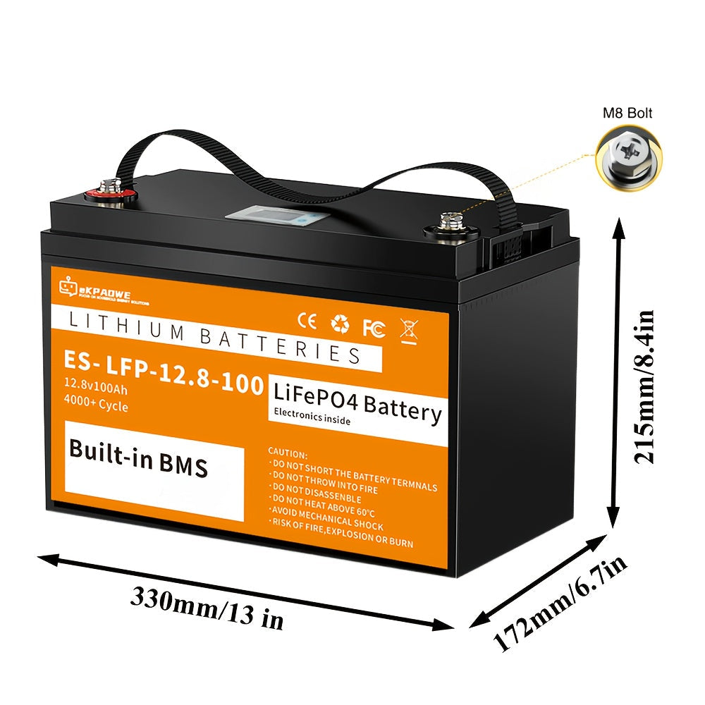LiFePO4 Accu – Lithium Accu – Lithium Batterij – Li-IJzerfosfaat Accu – Zonne-Accu – 12V 100Ah – Ingebouwd BMS & LCD Display