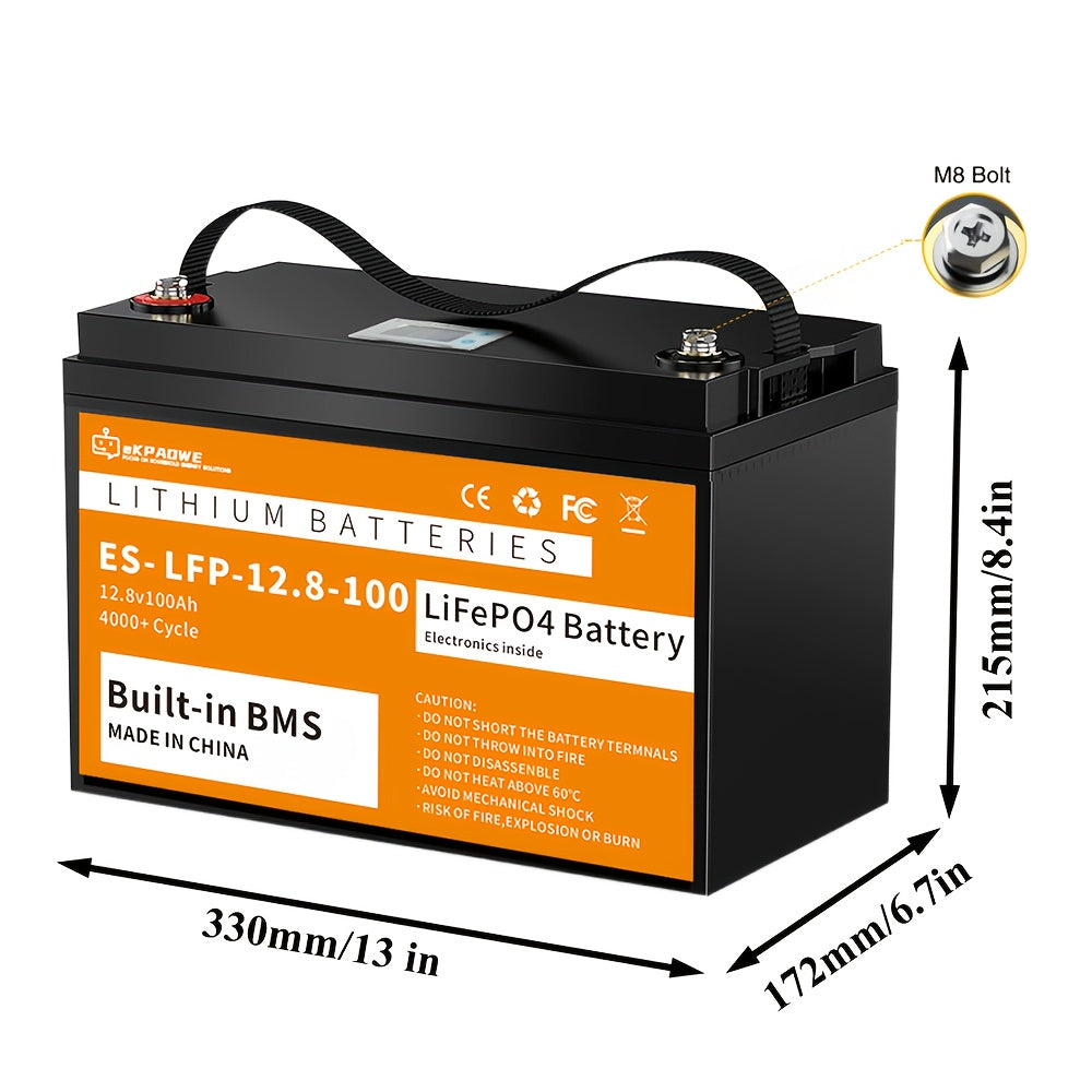 12V 100Ah LiFePO4 Accu – Lithium Batterij – Oplaadbare Accu – Energie Opslag Batterij – Caravan Accu – Hoog Capaciteit 1280Wh – Ingebouwd BMS & LCD Display