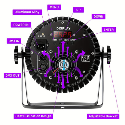 LED Par Lamp – Podiumverlichting – Feestverlichting – Disco Licht – Stage Light – RGBWA + UV 6-in-1 LED’s – Aluminium Behuizing Met DMX 7/10-Kanaals En Strobe Effect