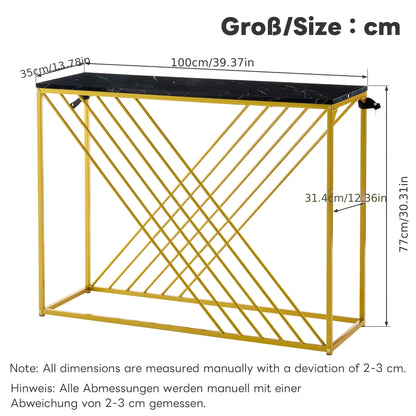 Sidetable – Consoletafel – Wandtafel – Haltafel – Dressoir – Zwart met Gouden Accenten – Hoogglans MDF – 99 cm Breed – Stevig en Eenvoudig te Monteren